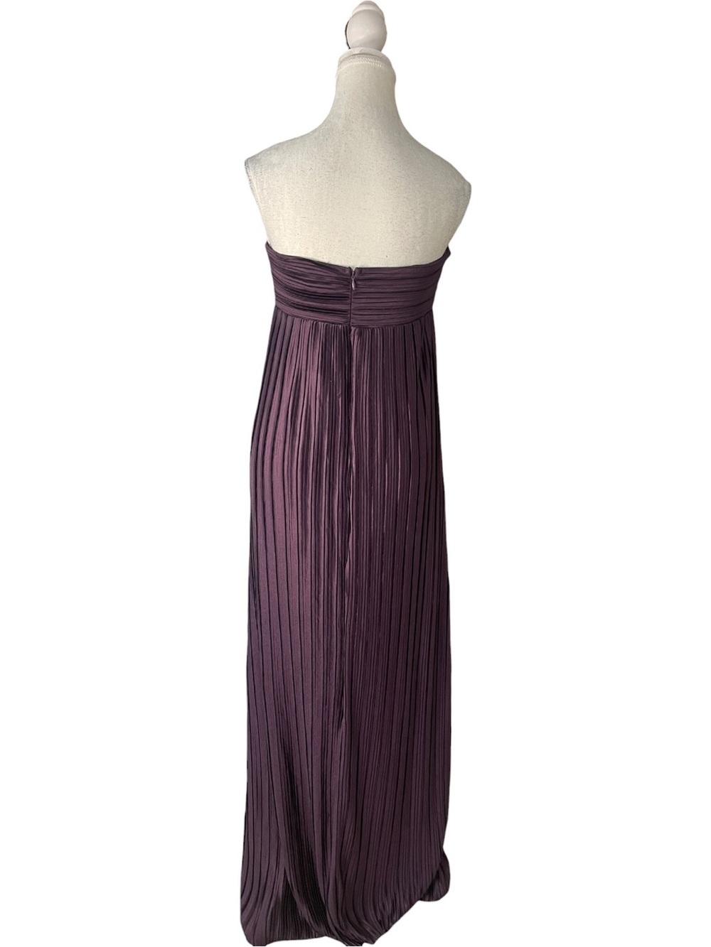 Lulus Whimsical Beauty Satin Pleated Plisse Strapless Maxi Dress Dark Purple - Picture 7 of 16